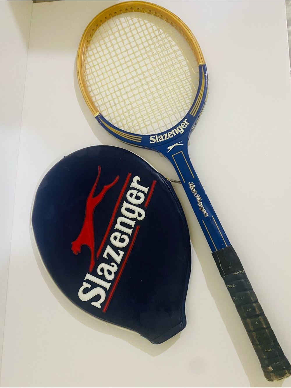 Slazenger Blue, Yellow & Red Tennis Racket with Navy Cover